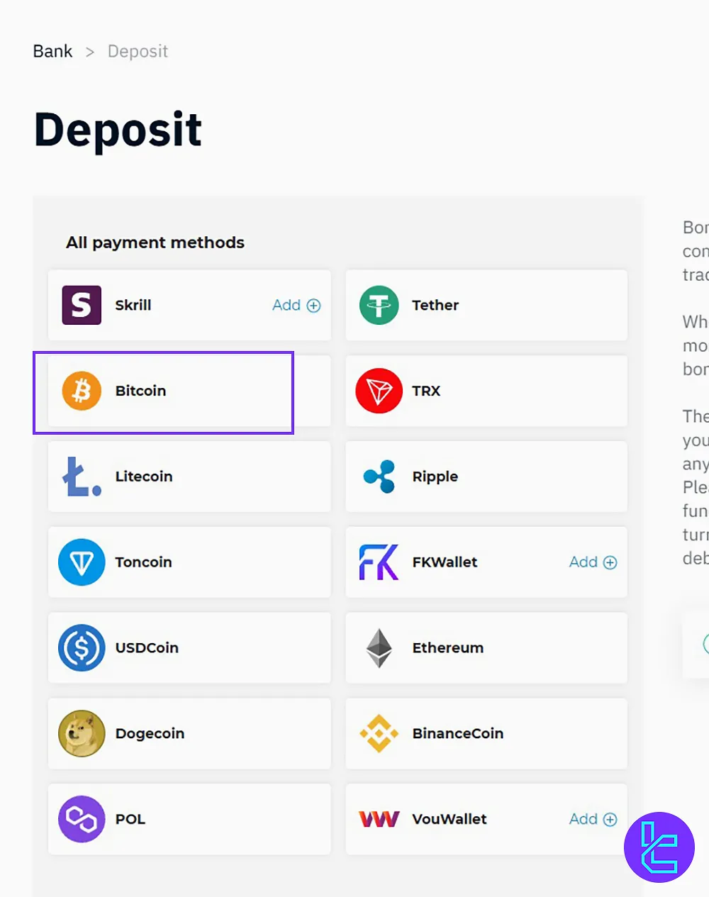 Choosing bitcoin as the Binarium deposit method