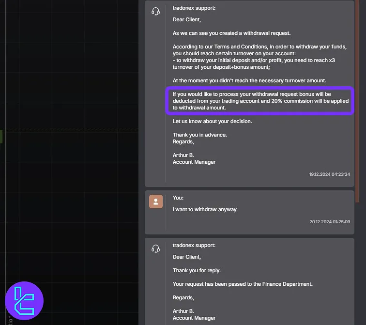 Tradonex withdrawal issues discussed with customer support