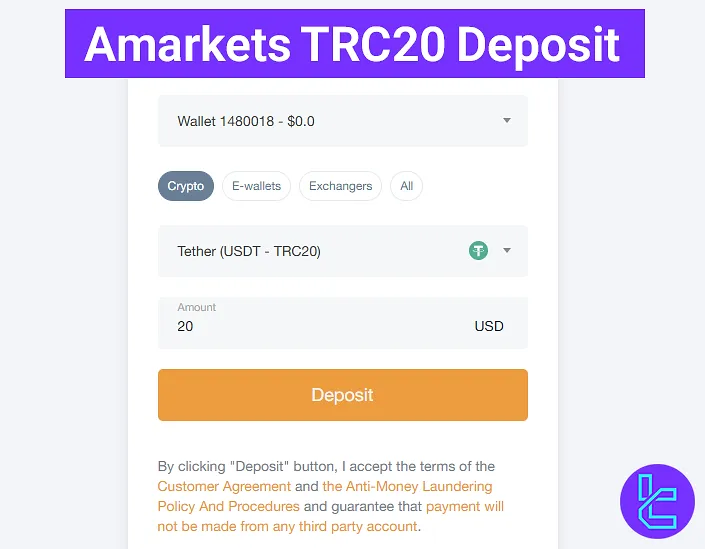 Amarkets TRC20 deposit guide