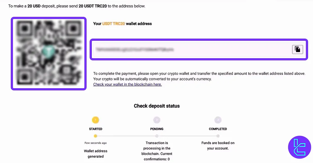 Amarkets TRC20 deposit address