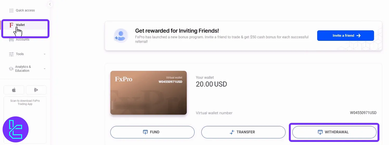 FXPro TRC20 payout from the dashboard