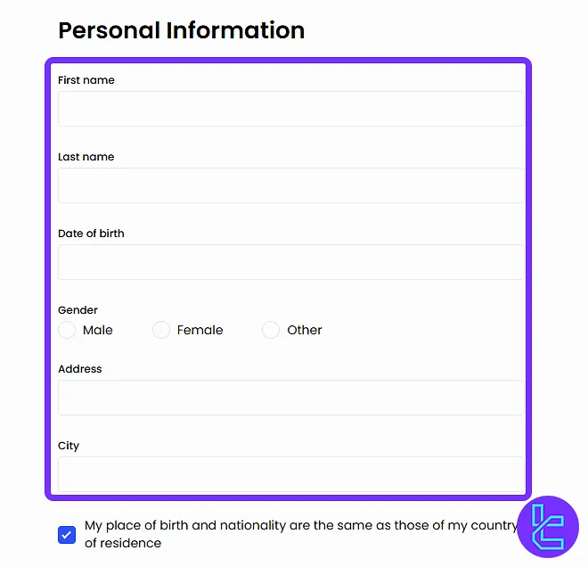 JustMarkets KYC personal information form