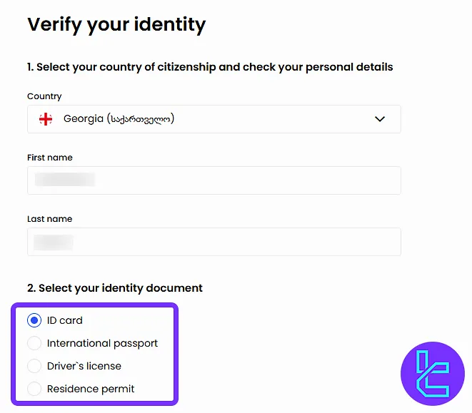 JustMarket KYC proof of identity document type