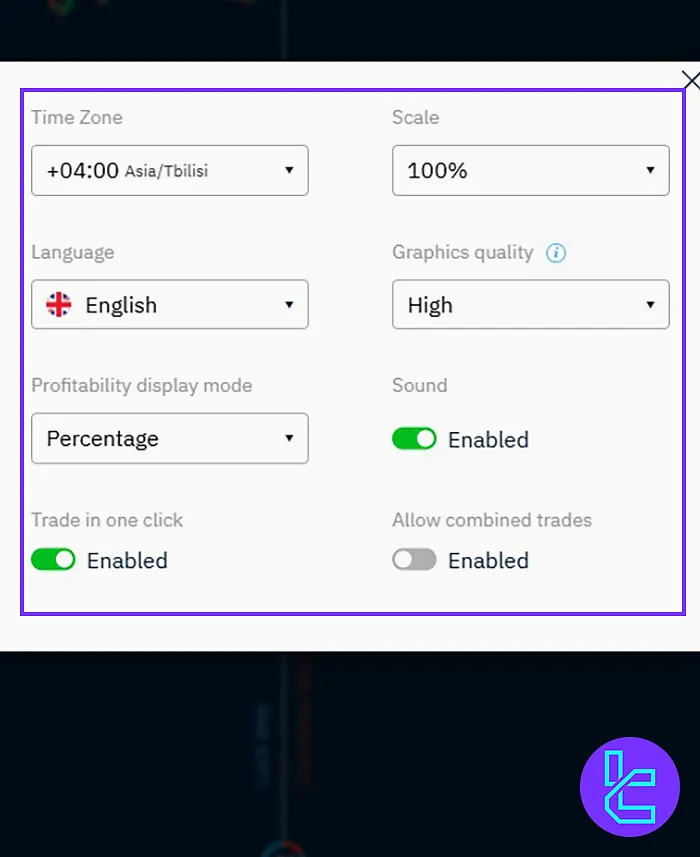 Customizing platform’s settings in Binarium