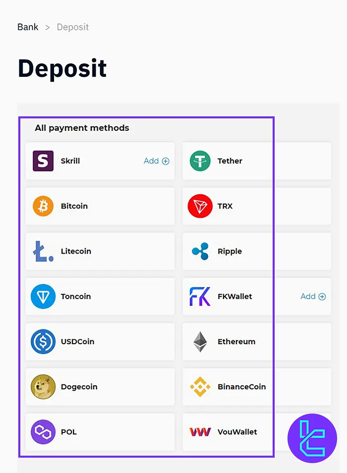 Depositing funds after login to the Binarium workspace