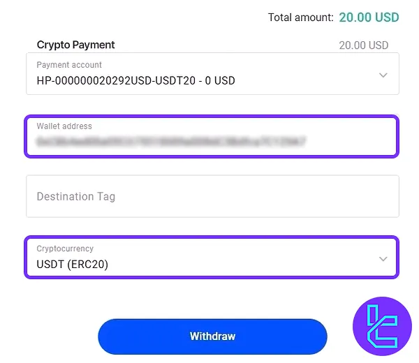 FXPro ERC20 payment details