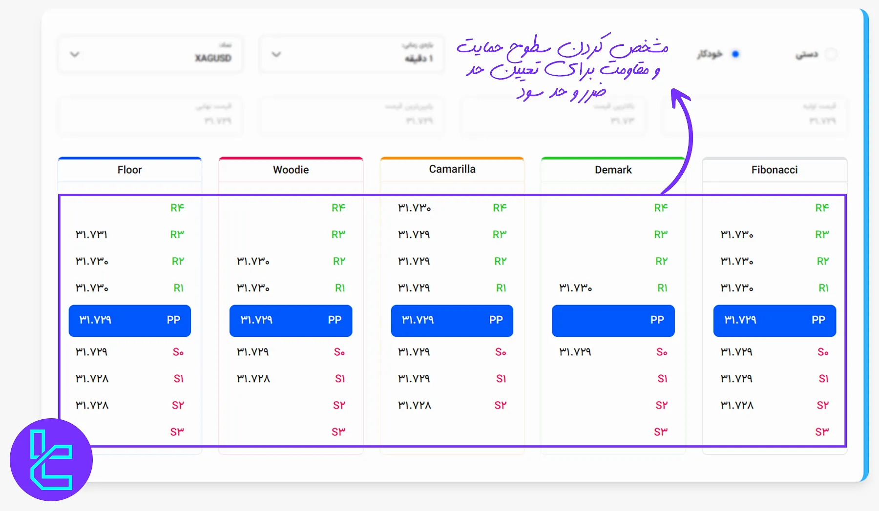 سطوح مقاومت و حمایت در ماشین حساب نقاط پیوت