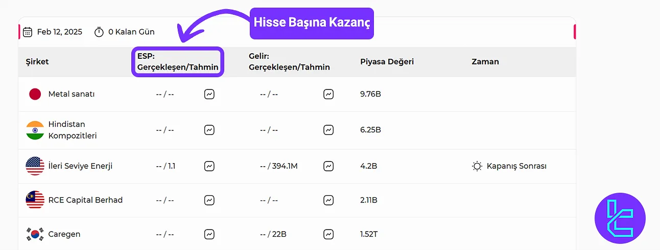 Hisse senedi kazanç miktarının gösterimi