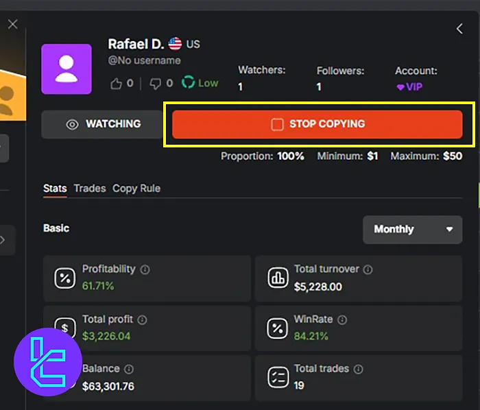 Stopping the Tradonex Copy Trading Process