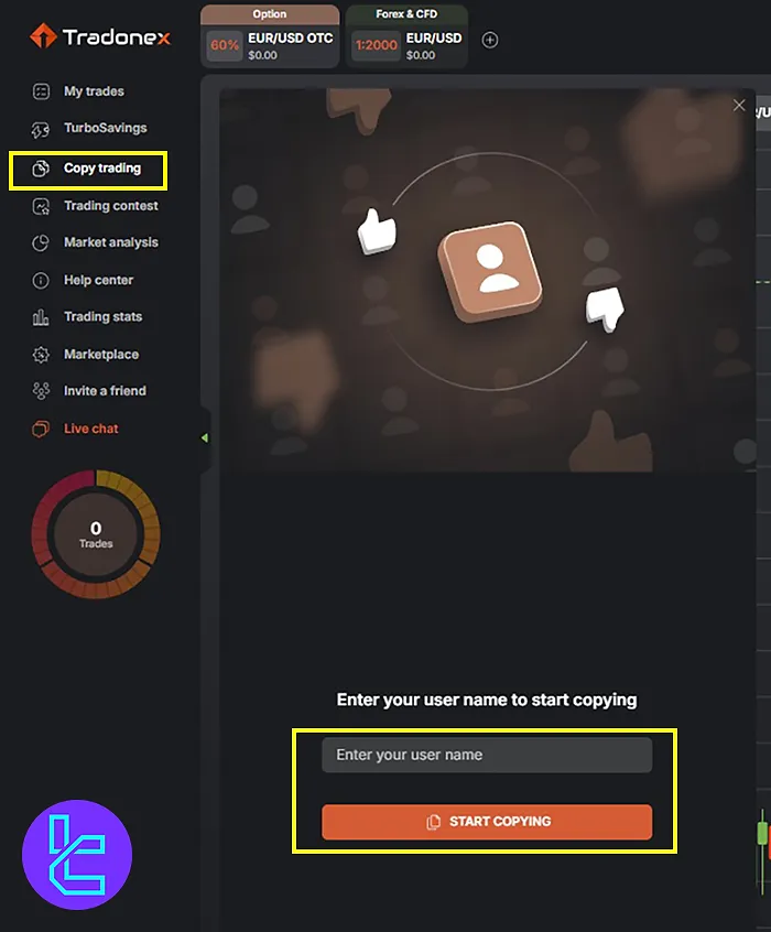 Starting the Tradonex copy trading