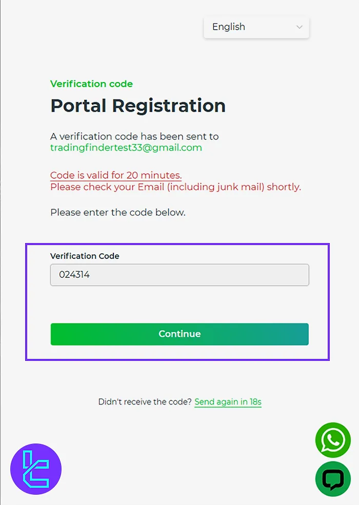 Inserting the verification code necessary for registration with Zero Markets