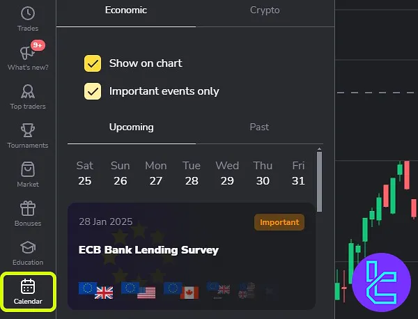 Binomo trading cabin calendar tab