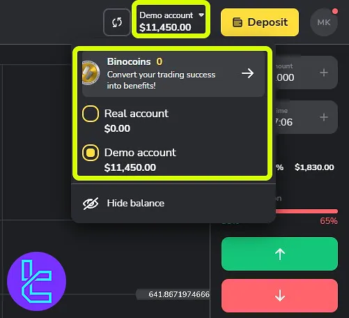 Binomo trading cabin main and demo account