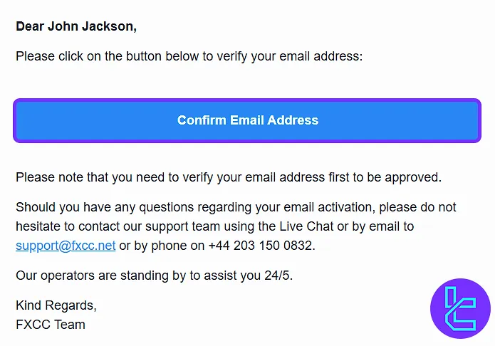 FXCC sign-up email verification