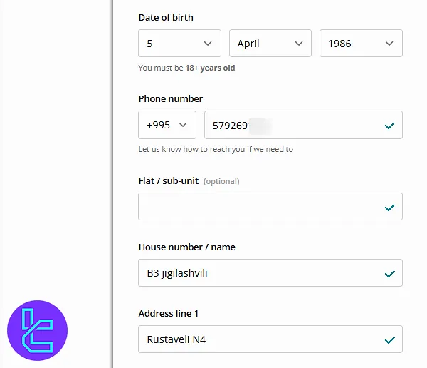 Spredex sign-up contact details form