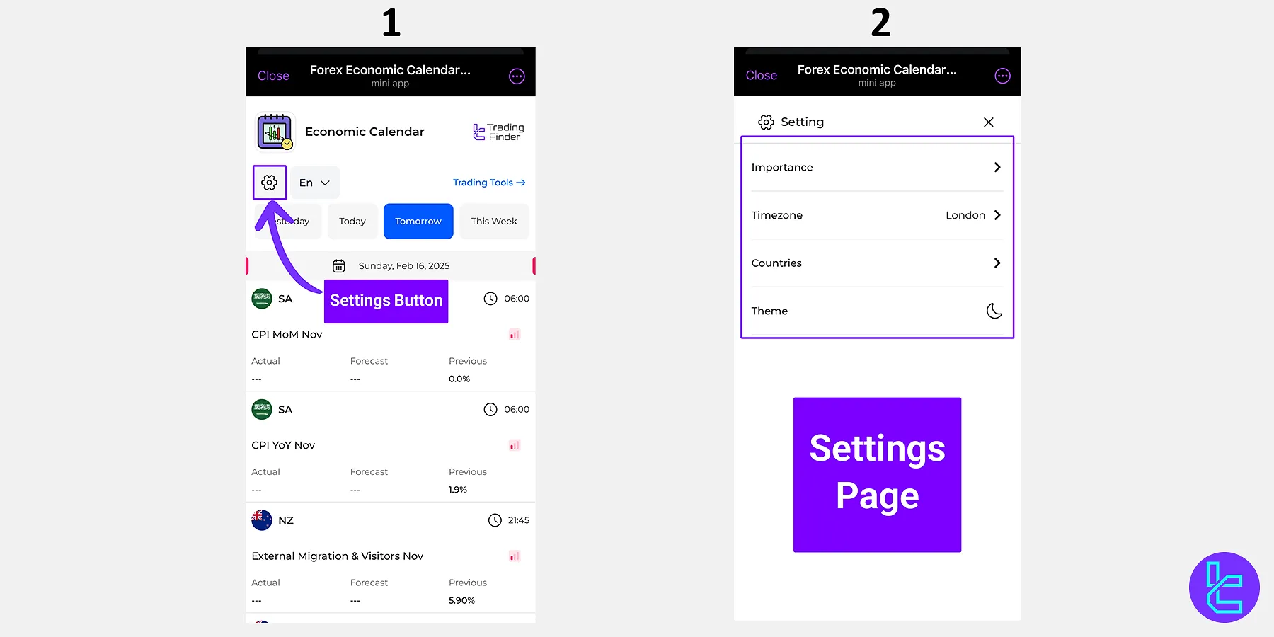 Forex Economic Calendar Mini App [+21 Countries] - 2025