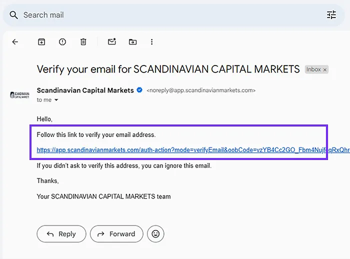 Email verification required for Scandinavian Capital Signup