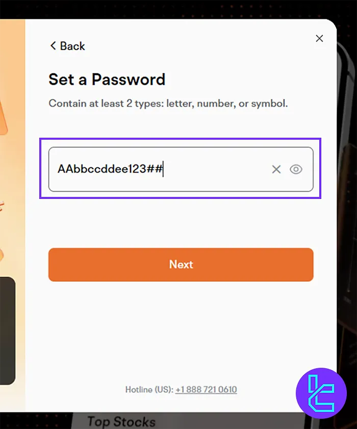 Creating a password for Moomoo Signup