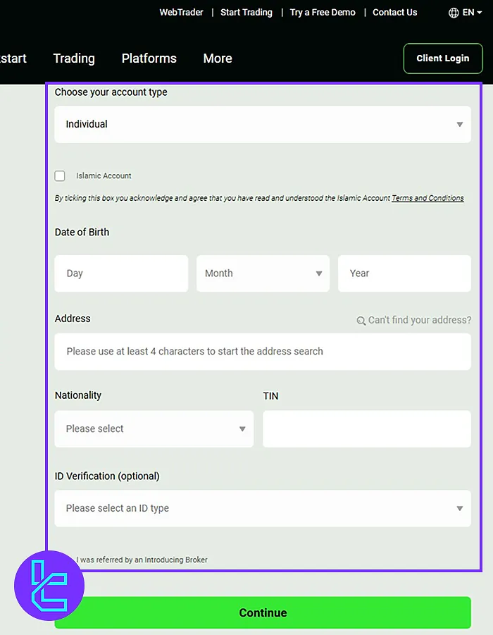 Additional details required for IC Trading Sign up