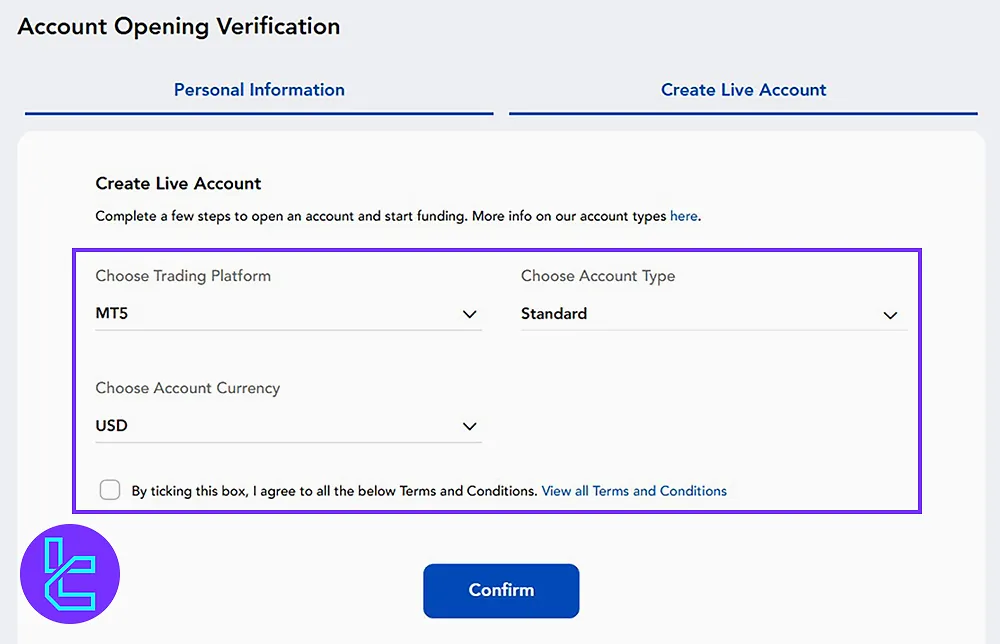 Account preferences for registration in PuPrime