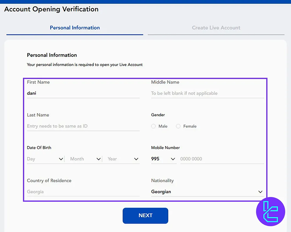 Additional details for PuPrime Signup