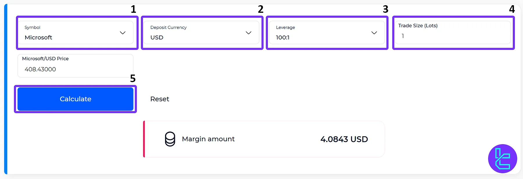 Steps for using TradingFinder's Margin Calculator