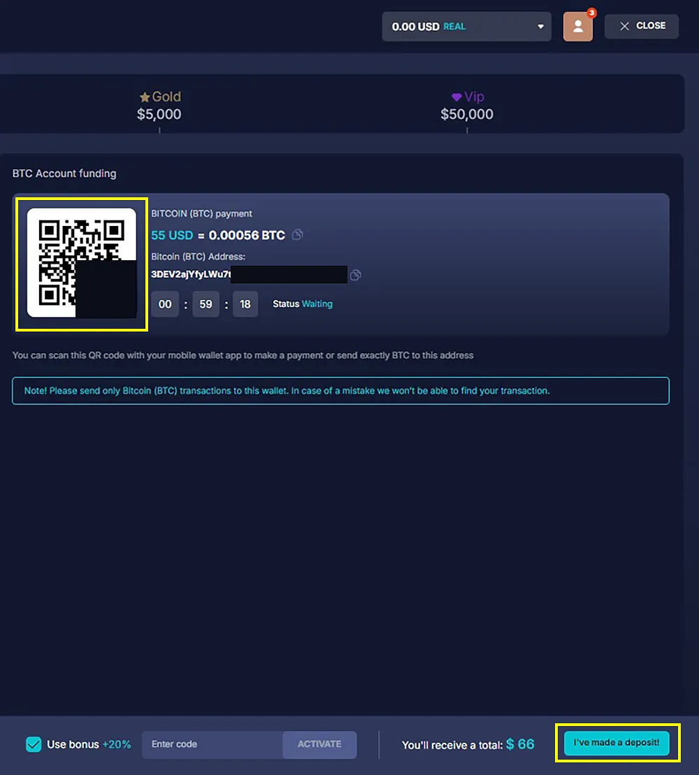 BTC QR Code to Fund Daxbase