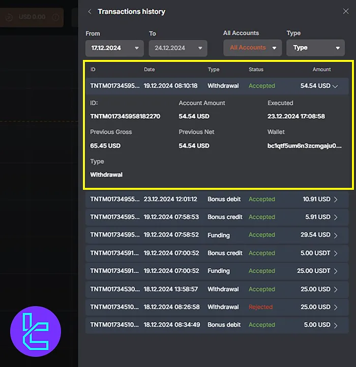 Tracking the BTC Withdrawal Status in Tradonex