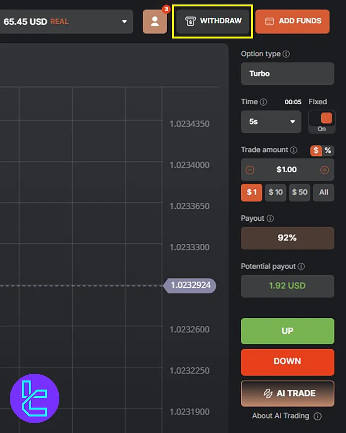 Accessing the Tradonex Withdrawal Section to Make a BTC Transaction