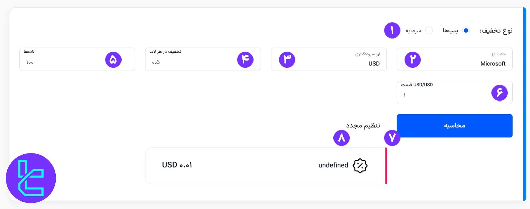 مراحل استفاده از ماشین حساب ریبیت سهام تریدینگ فایندر