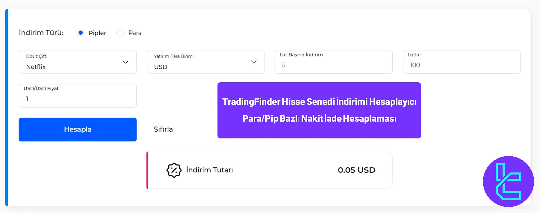 TradingFinder Hisse Senedi Rebate Hesaplayıcı