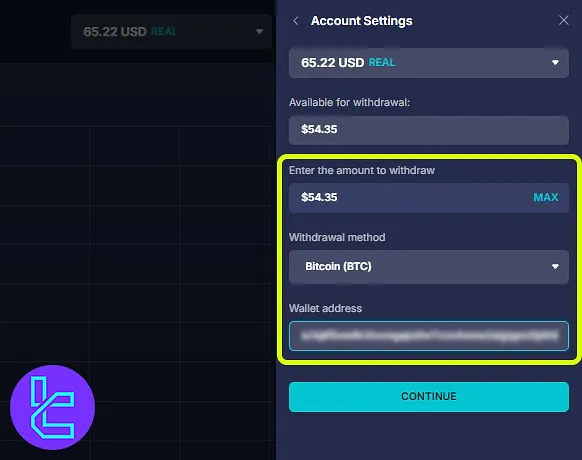 Daxbase Bitcoin payout page