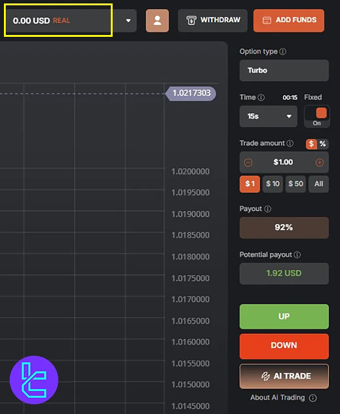 Tradonex Trading Account Switch in the platform