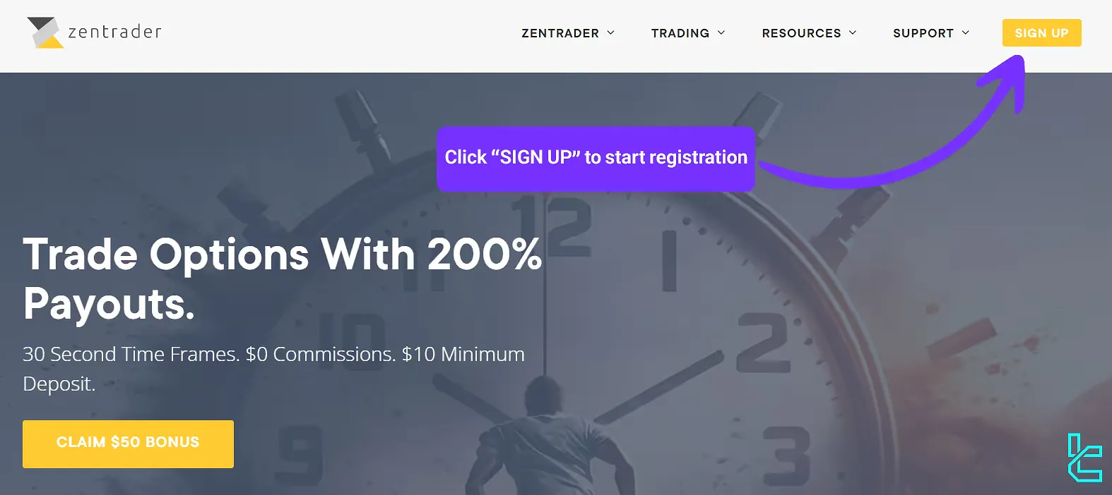 zentrader sign up button