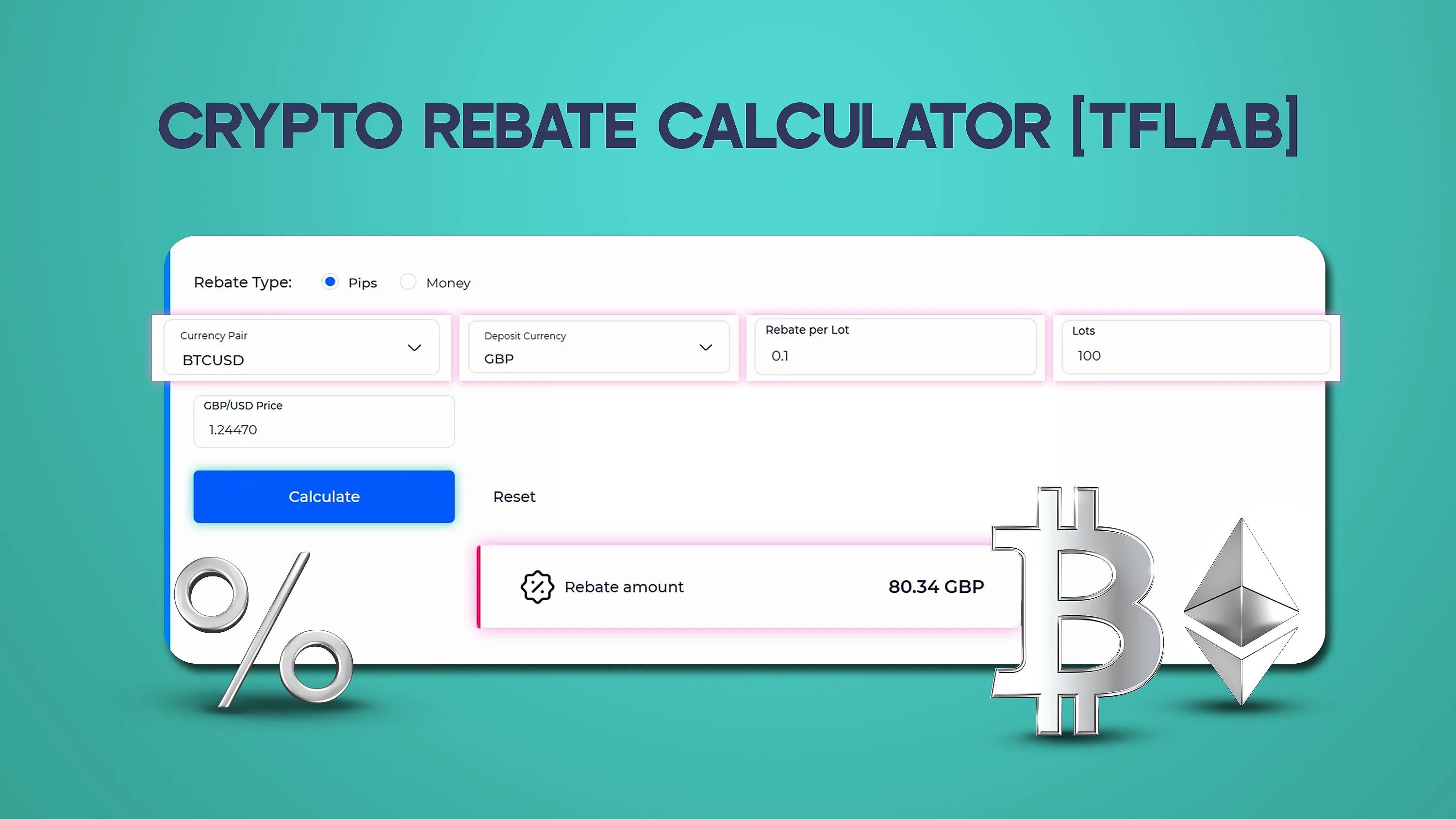 Crypto Rebate Calculator - Pip/Money-Based Crypto Cashback