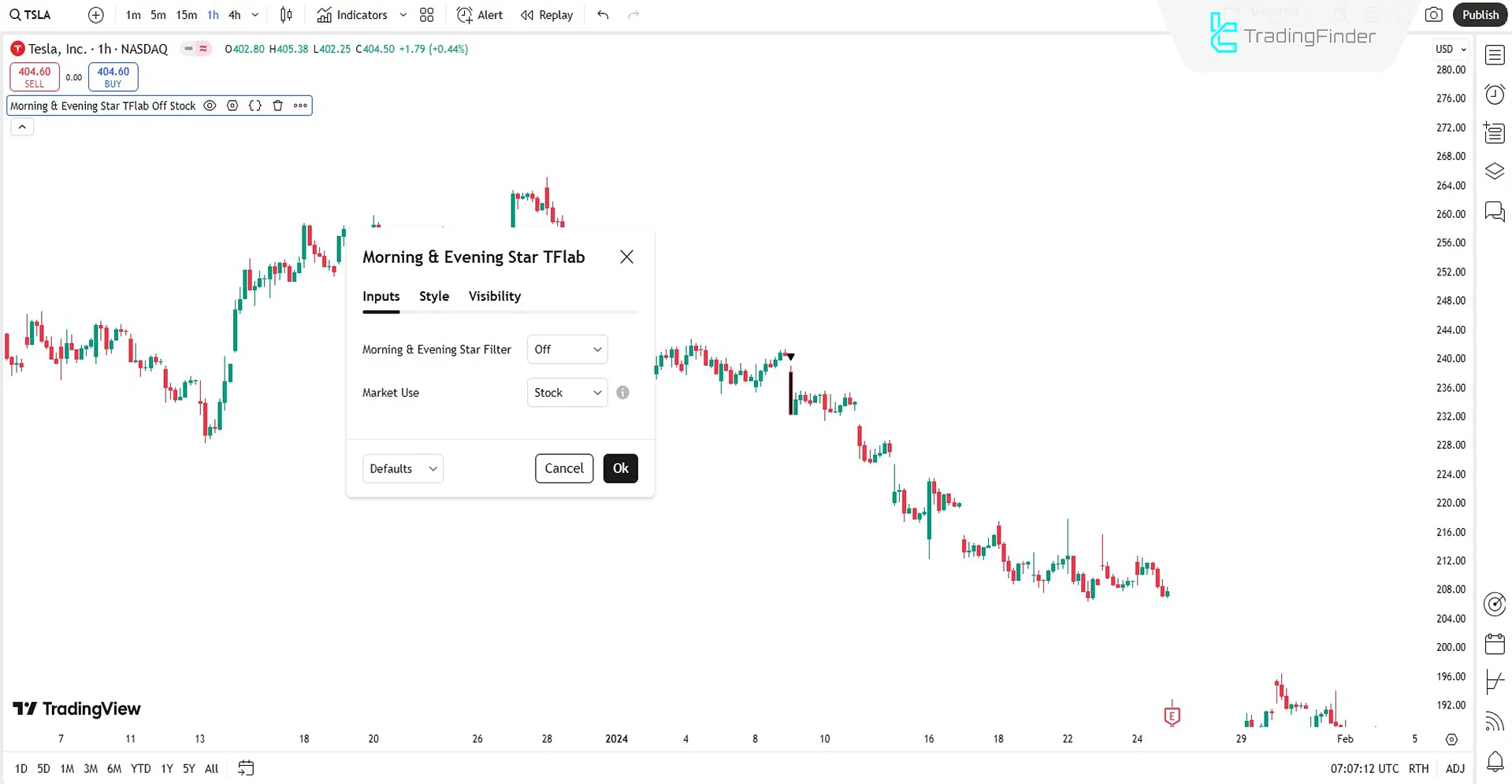 Morning & Evening Star Candlestick Pattern Indicator Settings