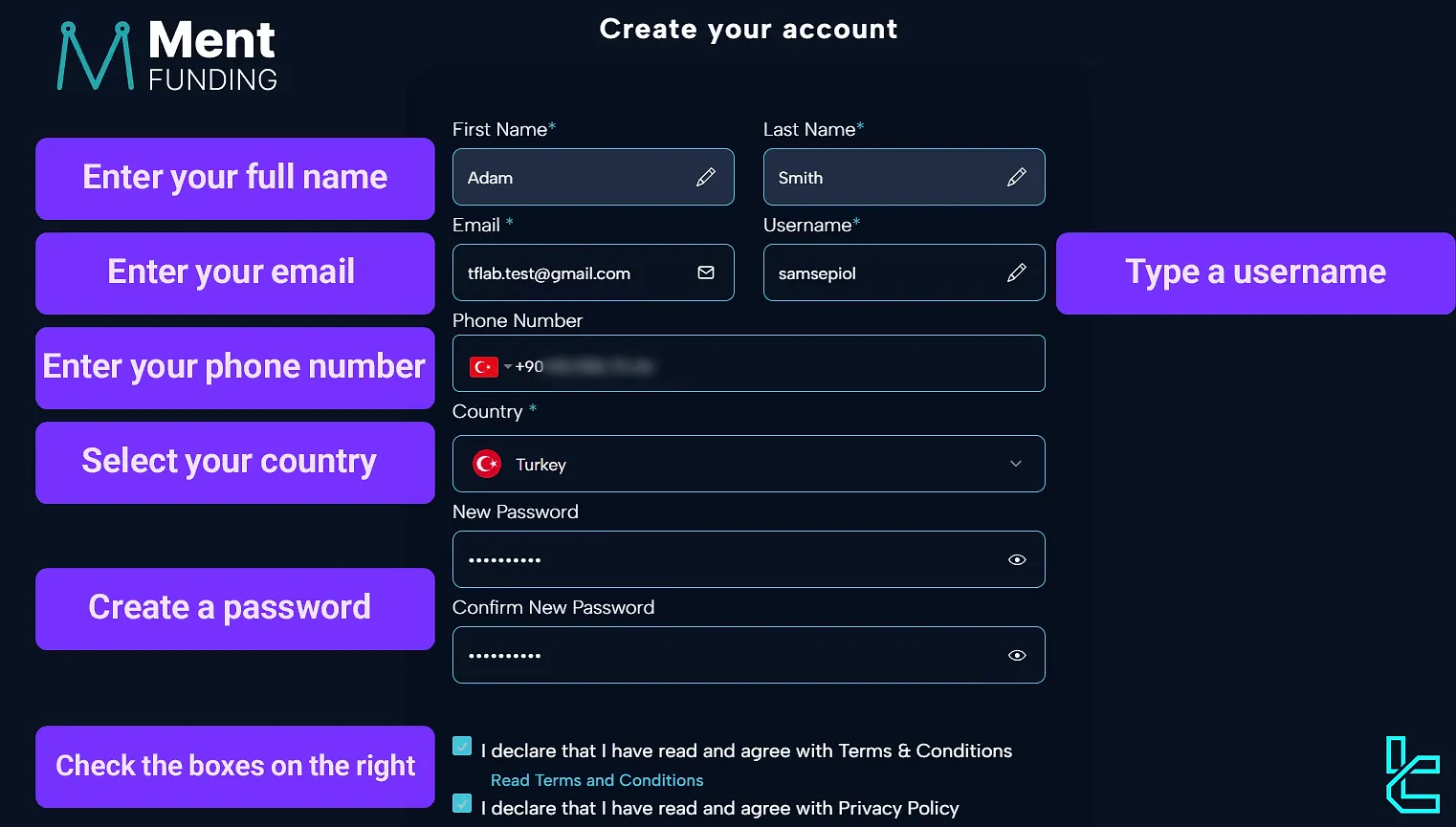 Ment Funding registration form