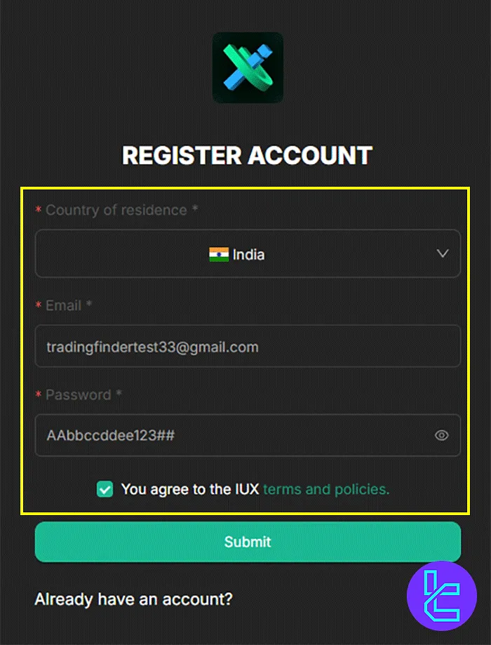 Broker IUX Signup Form