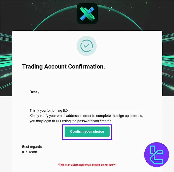 IUX Broker email confirmation