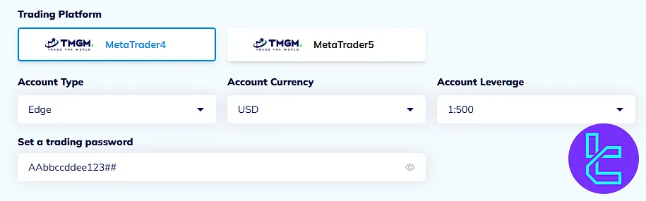 customizing account settings during the TMGM account opening process