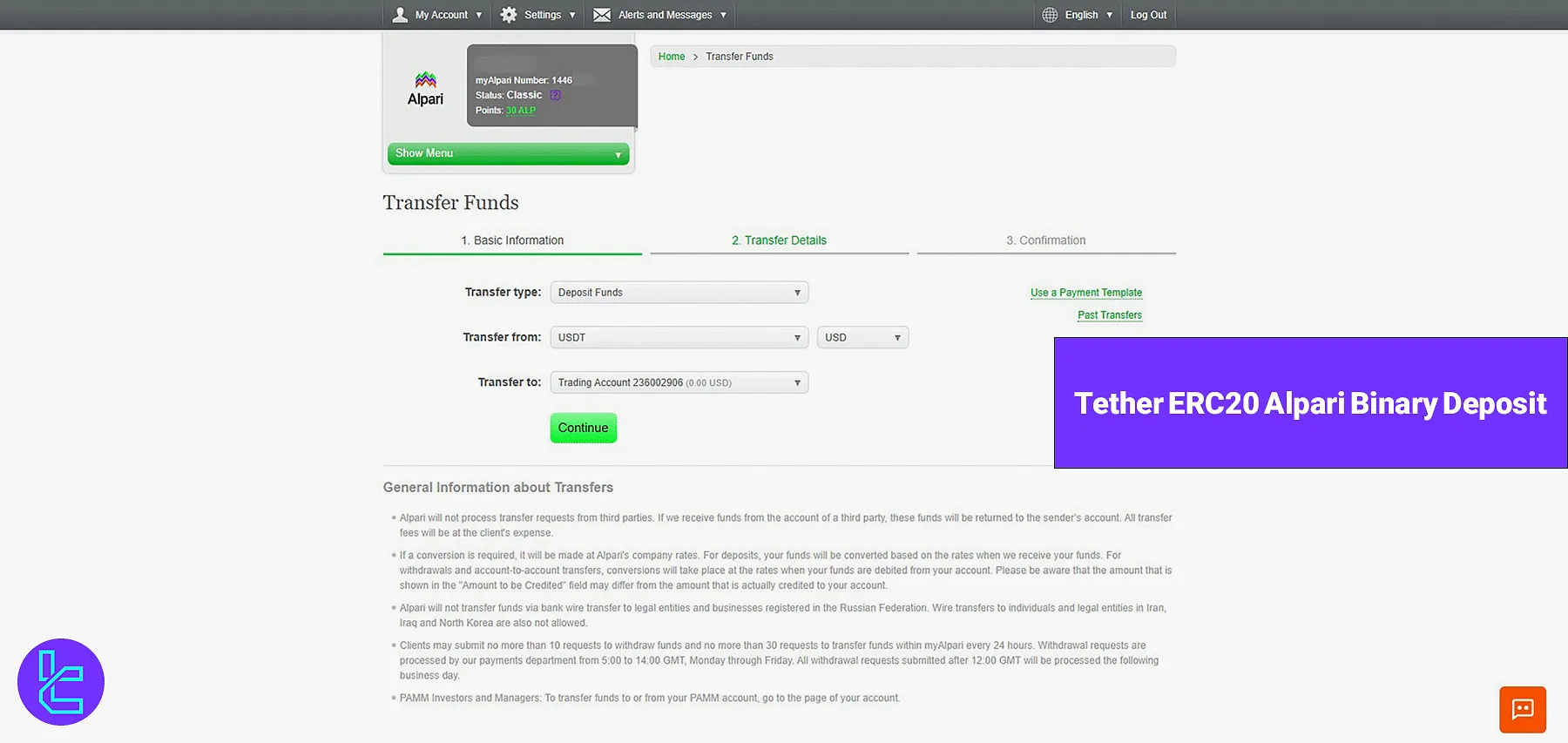 Tether ERC20 Alpari Binary Deposit
