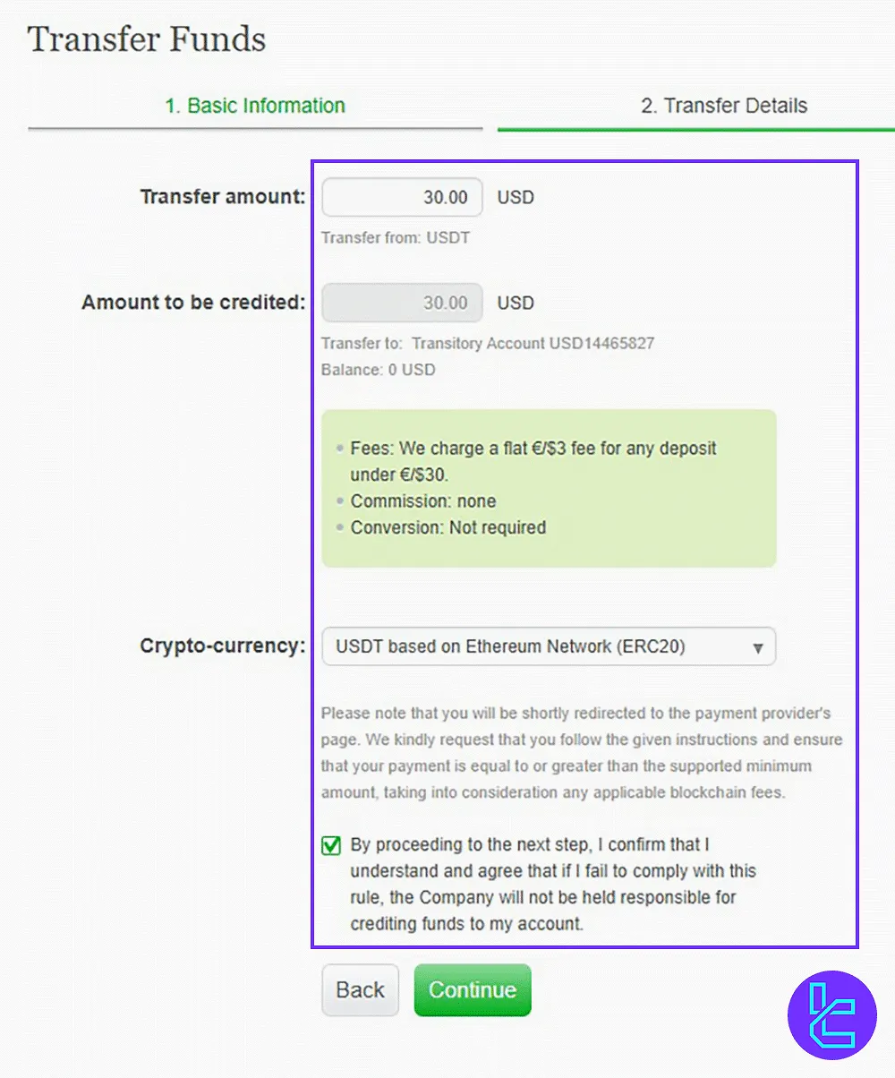 Alpari Deposit Amount and ERC20 as the Transfer Network