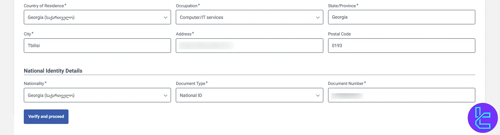 Complete the address for GMI Markets KYC