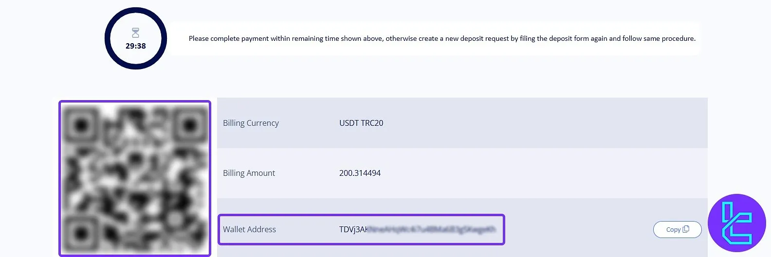 MultiBank TRC-20 funding wallet address
