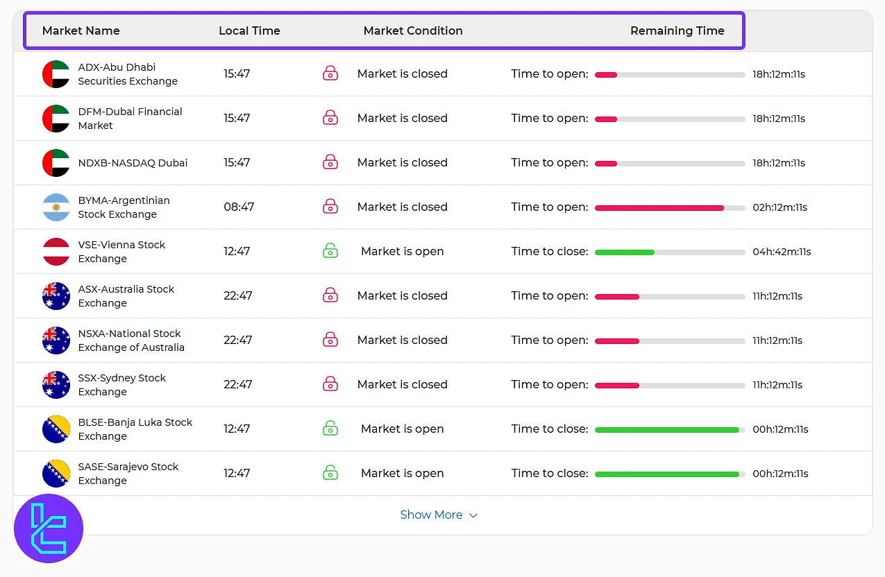 Parameters of TradingFinder's Stock Market Hours Tool