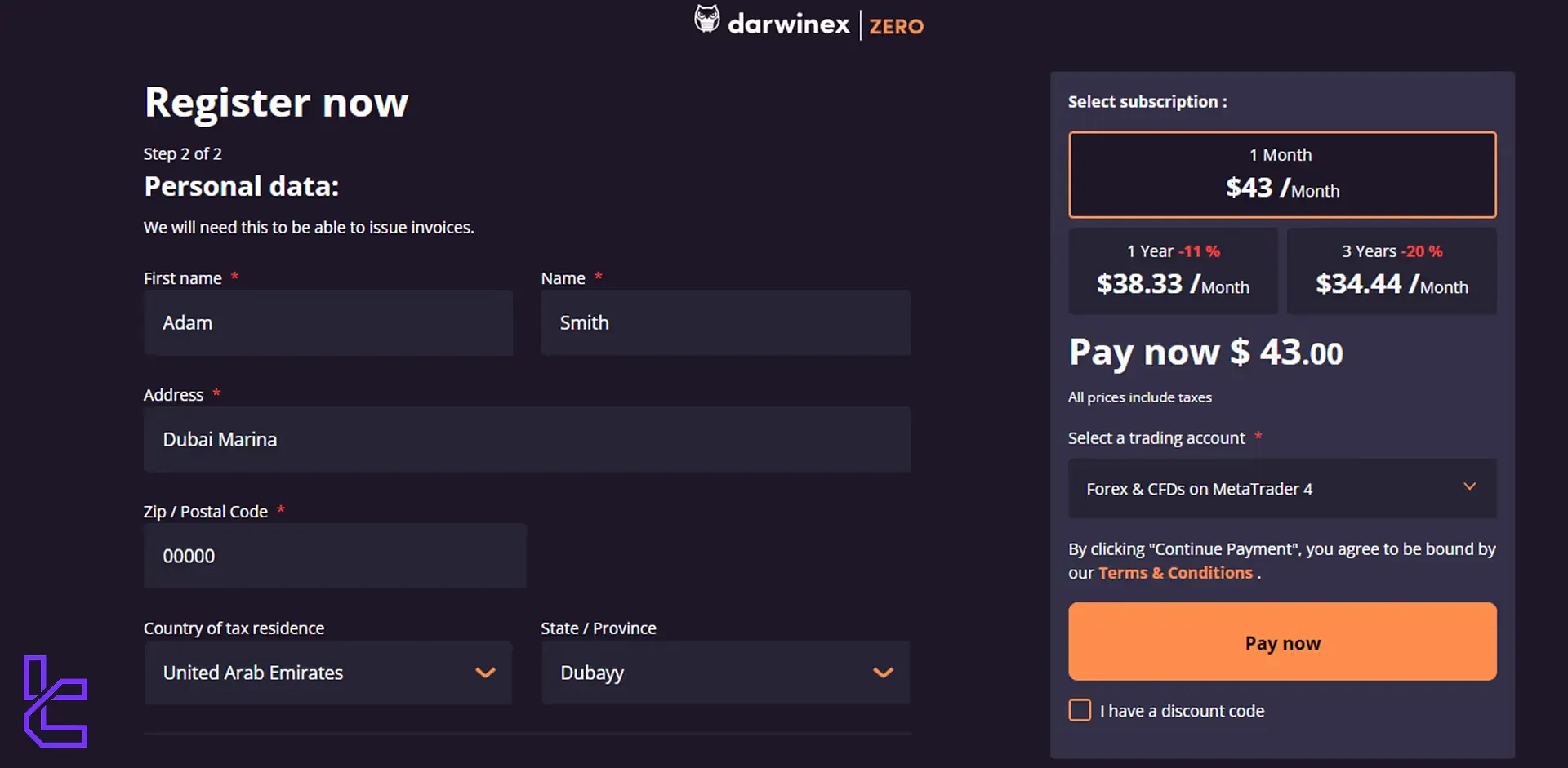 fill out Darwinex Zero registration form