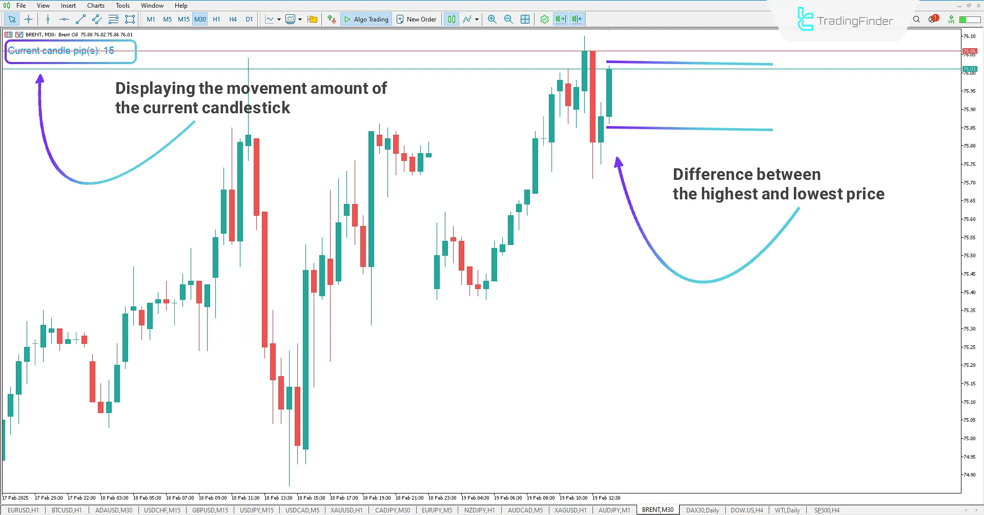How the Show Current Candle Indicator Works in a Bullish Candle