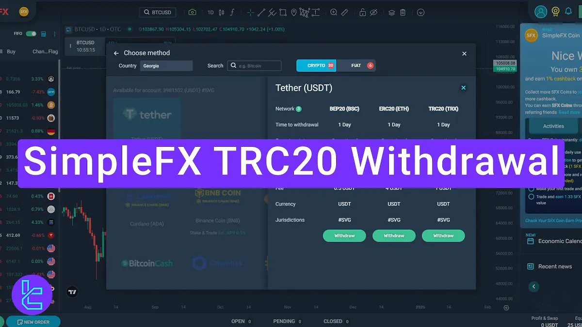 SimpleFX TRC20 Withdrawal 2025 [Minimum $10 with $1 fee]