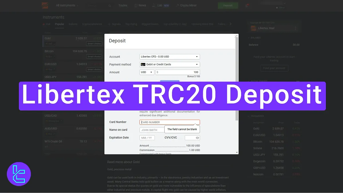 Libertex TRC20 Deposit 2025 [Minimum Amount 50 USD]