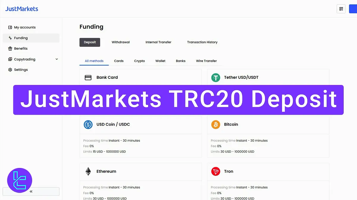 JustMarkets TRC20 Deposit 2025 [Maximum Processing Time 30 Minutes]